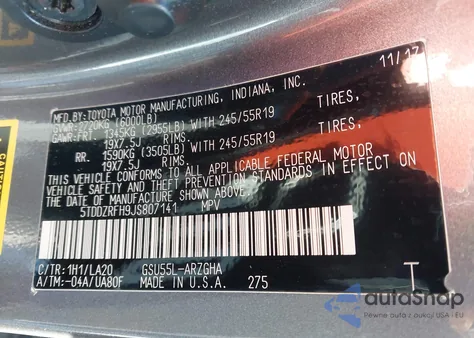 2018 Toyota Highlander Limited z USA, uszkodzony, nr VIN 5TDDZRFH9JS807141